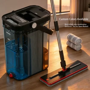 Dual-Chamber Flat Floor Mop and Wringer Set with Dirty and Clean Water Separation