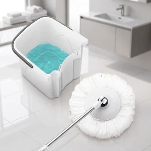 Dual-Chamber Spin Mop Bucket Set with Clean and Dirty Water Separation and Detachable Stainless Steel Handle