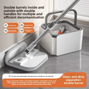 Dual-Chamber Spin Mop with Detachable Bucket and Clean-Dirty Water Separation