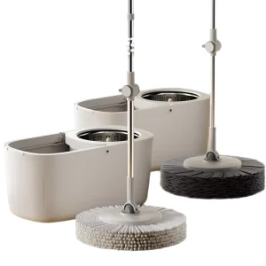 Dual-Drive 360-Degree Rotating Spin-Dry Mop with Stainless Steel Rod and Reusable Microfiber Round Head