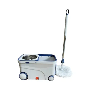 Dual-Drive 360° Microfiber Spin Mop and Bucket Set with Plastic Basket and Steel Pole