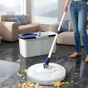 Dual-Drive 360 Spin Mop Bucket with Stainless Steel Handle and Hands-Free Design