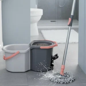 Dual-Drive Bucket Mop Set with Telescopic Handle, Folding Design, Rotating Spin Dryer and Microfiber Fabric