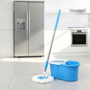 Dual-Drive Double Spin Microfiber Mop Bucket Set with 360 Rotating Head, Steel Pole, Wheels and 2 Mops