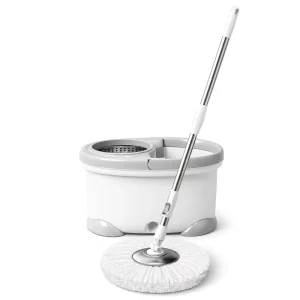Dual-Drive Microfiber Rotating Mop Head Spin Mop Bucket Set with Hidden Wheels