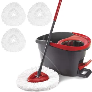 Dual-Drive Microfiber Spin Mop Set with Telescopic Steel Pole and Mop Bucket