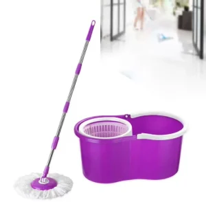 Dual-Drive Purple Spin Mop Bucket Set with Stainless Steel Pole and 360-Degree Rotating Microfiber Head