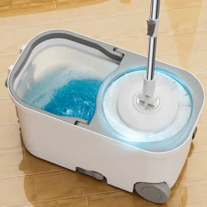 Dual-Drive Wringing 360-Degree Rotating Spin Mop Bucket Set with Steel Pole and Replacement Pads