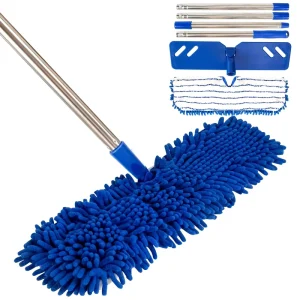 Dual-Sided Microfiber Dust Mop with Washable Pads and Adjustable Handle for Wet/Dry Cleaning on Hardwood, Tile, and Marble Floors