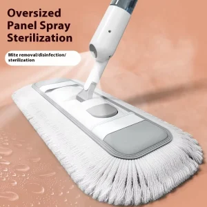 Dual-Use Large Flat Mop for Dry and Wet Cleaning with Dust Push and Spray Functions