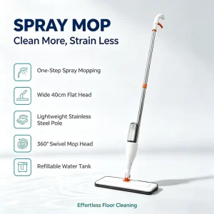 Dual-Use Steel Pole Flat Mop with Hands-Free Spray and Detachable Handle