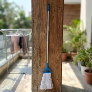 Durable High Absorbent White Cotton with Blue Plastic Grip Bracket Hook String Mop for Home Kitchen Balcony Floor Cleaning