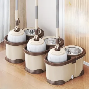Durable Lightweight Steel Twisted Pole Microfiber Mop Four Side Wringing Self Wringer 2 Mopheads for Home Office Hotels