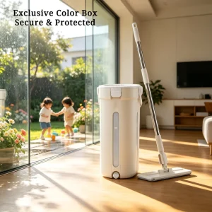 EU Mop and Bucket with Wringer Set Hand-Free Flat Floor Mop and Bucket Cleaning System for All Floors