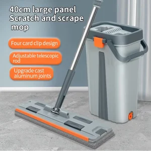 Easy Operate Hand Free Steel Telescopic Handle Floor Mop Set Microfiber Mop Head High Dehydration Rate Durable Design Strong