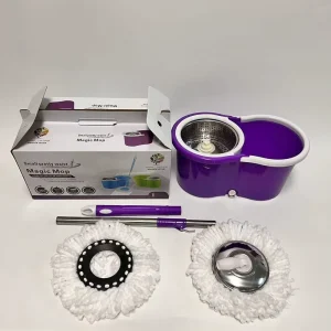 Easy Spin Mop Wtih Stainless Steel Bucket and Pedal Wheels Rotating Microfiber Mop Set Spinning Floor Cleaning Mop