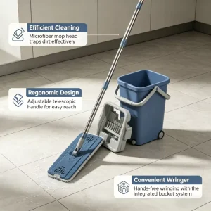 Eco-Friendly Extendable Flat Mop for Indoor Wet and Dry Cleaning