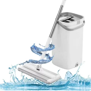 Eco Friendly Hands Free Wet & Dry Mop Bucket Set with Four Side Wringing Telescopic Steel Pole