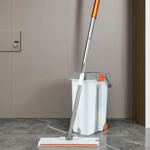 Eco Friendly Microfiber Pads Steel Pole Set Reusable Flat Floor Mop Bucket Wringer Hands Free Plastic Basket Rectangle High