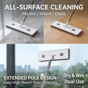 Eco-Friendly Reusable Microfiber Flat Mop with Telescopic Handle, 360-Degree Rotation, Four-Side Wringing, and Hands-Free Design