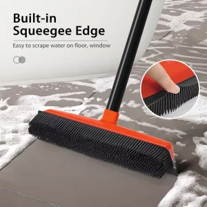 Eco-Friendly Rubber Broom Carpet Rake for Floor and Pet Hair Removal, 52.8-Inch Plastic Handle