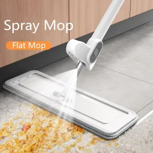 Eco-Friendly Stainless Steel Spray Mop with Rectangle Microfiber Head, Twisted Handle, 140cm Pole, and 500ml Capacity