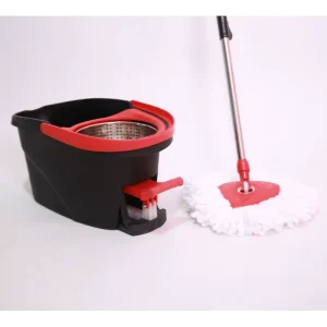 Eco friendly Materials Dual Drive Mop with Bucket Set Includes 2 Mop Pads Spin Mop with Pedal Bucket for Bathrooms Cleaning
