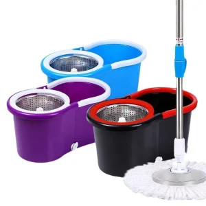 Eco friendly Microfiber Cleaning Magic Mop Dual Drive Bucket Telescopic Steel Pole 20 000+ Durability Head Spin Tech