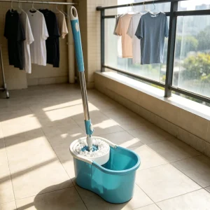Eight-Character Mop Bucket with Small Plastic Basket and Rotating Mop Handle