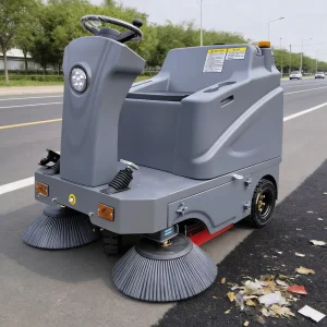 Electric Battery-Powered Ride-On Road Sweeper with Rotary Broom for Parking Lot Cleaning