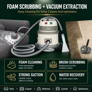 Electric Carpet and Upholstery Cleaning Machine with 270mBar Suction for Business, Hotels, and Offices