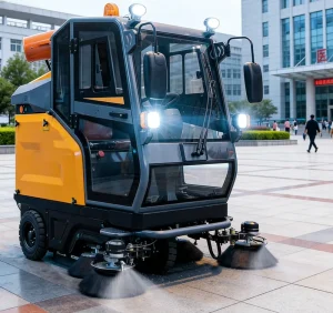 Electric Enclosed Floor Sweeper with Double Fan, Double Filter, Double Vibrating Dust Filtration System and Drive-On Brushes
