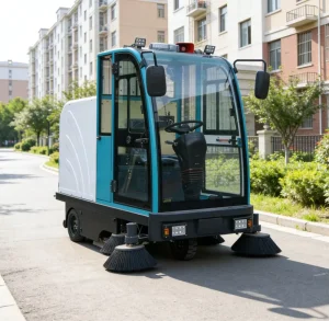 Electric Fully Enclosed Driving Sweeper with High Power Vacuuming Water Spraying Sweeping Functions Equipped Engine Motor Pump
