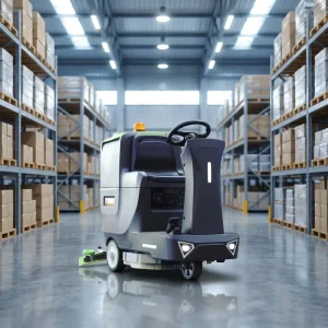 Electric Heavy-Duty Ride-On Scrubber Machine with 560mm Scrubbing Width, 890mm Squeegee Width, 550W Brush Motor, and 500W Suction Motor