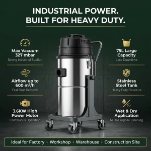 Electric New Industrial Vacuum Cleaner 3.6KW 5.1HP 600m h Ametek Motor Jet Pulse Wet Dry Cleaning Woodworking Dust Collection