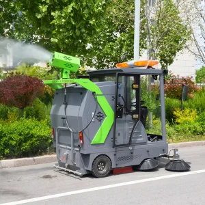 Electric Ride-On Battery-Powered Road Sweeper with Water Spray System for Dust Control and Asphalt Cleaning