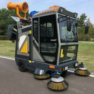 Electric Ride-On Road Sweeper STBR190/180R with High-Pressure Washer and Self-Dumping Hopper