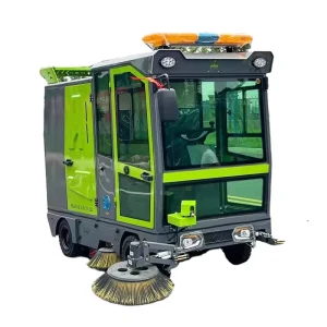 Electric Ride-On Street Sweeper Machine for Dry and Wet Sweeping, Fully Enclosed