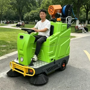 Electric Ride-On Street Sweeper and Commercial Floor Cleaner with Water Spray Dust Control