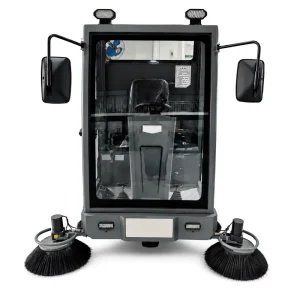 Electric Ride On Street Sweeper with 42L Hopper, Self-Propelled Sand and Dust Collection