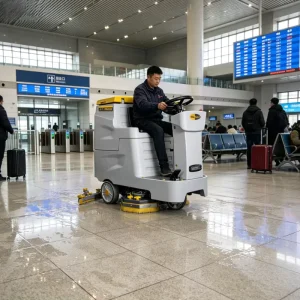 Electric Ride on Floor Scrubber Battery Operated Cleaning Machine for Logistics Center