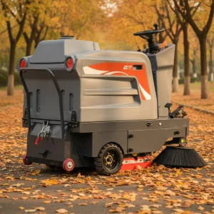 Electric Ride on Narrow Walk Road Cleaner Machine Self Unloading Leaf Collection Vacuum Street Sweeper Road Cleaner