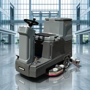 Electric Ride on Scrubber 24V Dual Brush Floor Scrubber High Suction Compact Ride on Scrubber for Warehouse Factory Cleaning