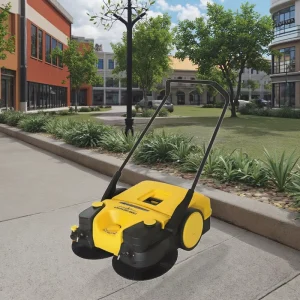 Electric Two Sided Brush Walk Behind Floor Sweeper Hand Push Cleaning with Core Battery Motor and Pump for Farm Use