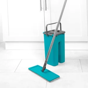 Eukue Flat Mop Microfiber 3 Reusable Mops 2 in 1 Telescopic Stainless Steel Handle Bucket Wringer Floor Cleaning Set (Purple)