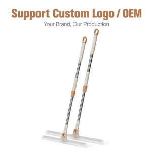 Expandable Non-Stick Cleaning Squeegee with Plastic Handle and Rubber Broom for Floor Bathroom Dust and Hair Removal