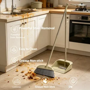 Extendable Long Handle Broom and Dustpan Set for Commercial Hotel and Restaurant Cleaning