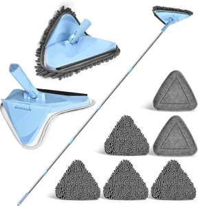 Extendable Triangle Cleaning Mop with 360-Degree Rotation, Squeegee, Microfiber Chenille Pads and Wall and Ceiling Dust Mop Set