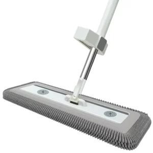 Extended Hands-Free Flat Mop with 360-Degree Rotating Microfiber Head for Dry and Wet Cleaning