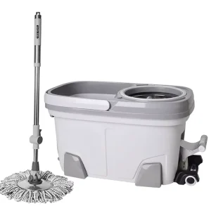 Extensible Handle Mop Bucket Set with Steel Pole, Basket and 360-Degree Rotating Round Head